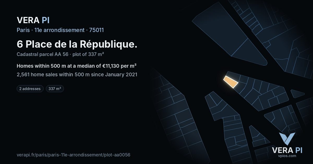 6 Place de la République, 11e arrondissement at night – the plot lit, the parcels around coloured by the prices near them