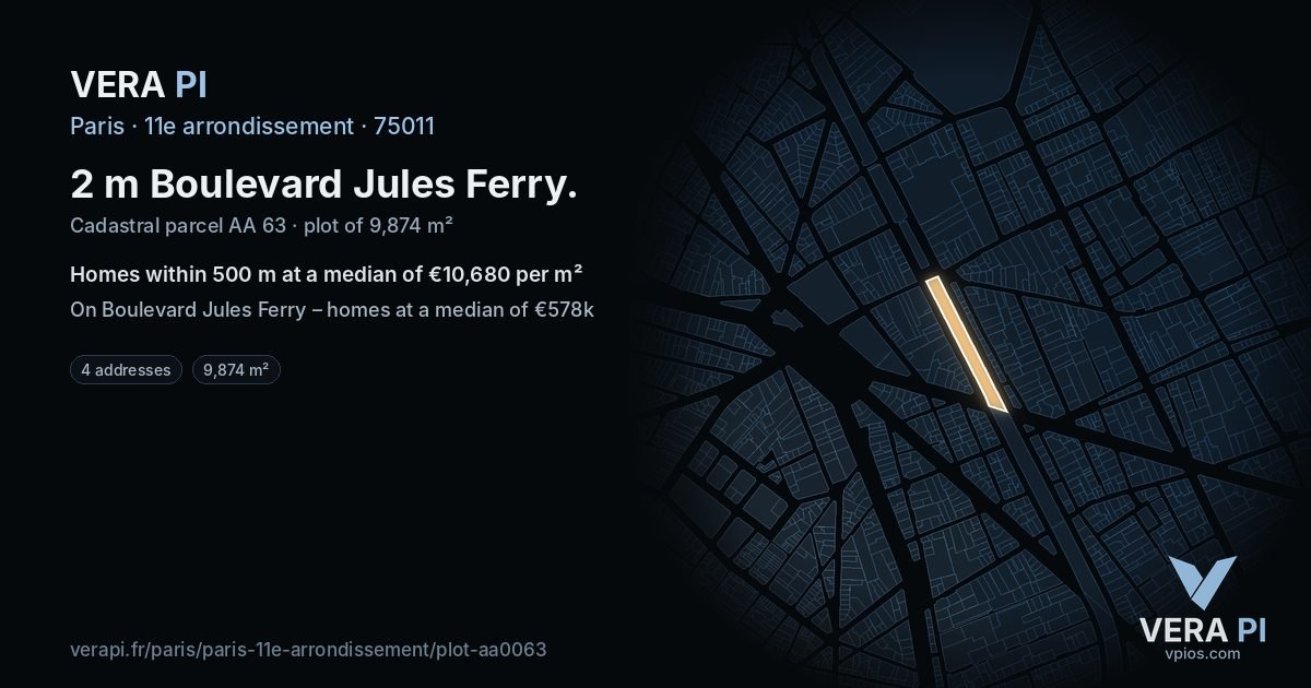 2 m Boulevard Jules Ferry, 11e arrondissement at night – the plot lit, the parcels around coloured by the prices near them
