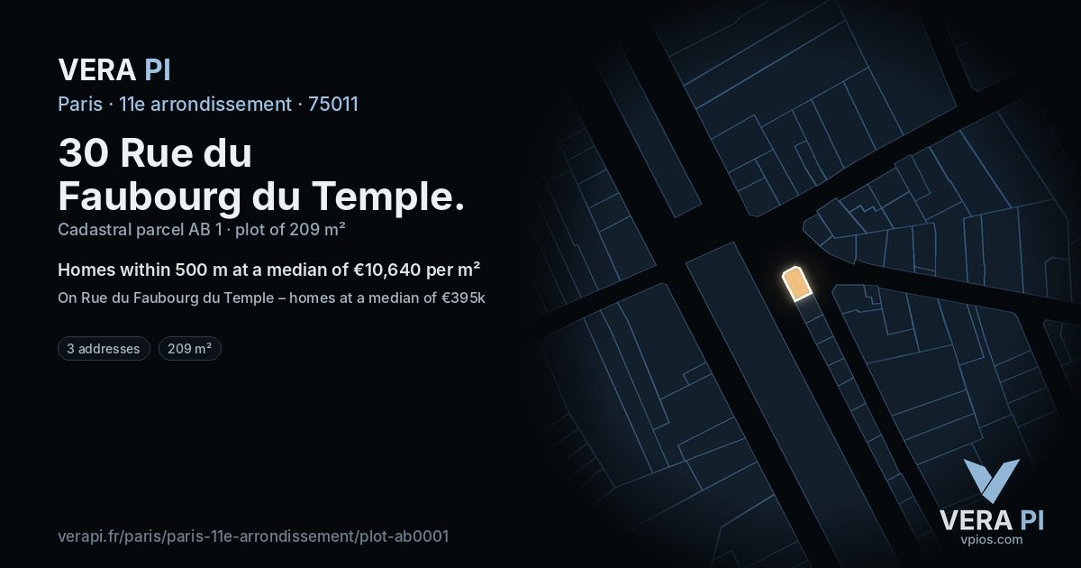 30 Rue du Faubourg du Temple, 11e arrondissement at night – the plot lit, the parcels around coloured by the prices near them