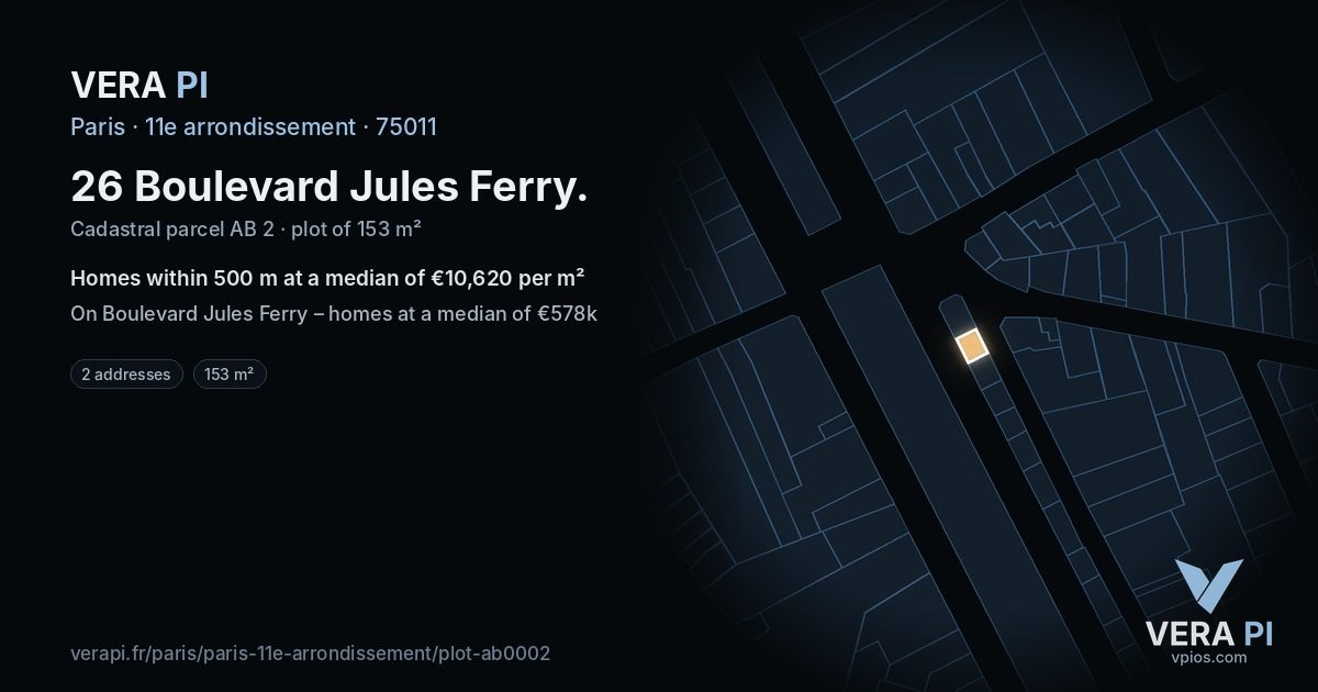 26 Boulevard Jules Ferry, 11e arrondissement at night – the plot lit, the parcels around coloured by the prices near them