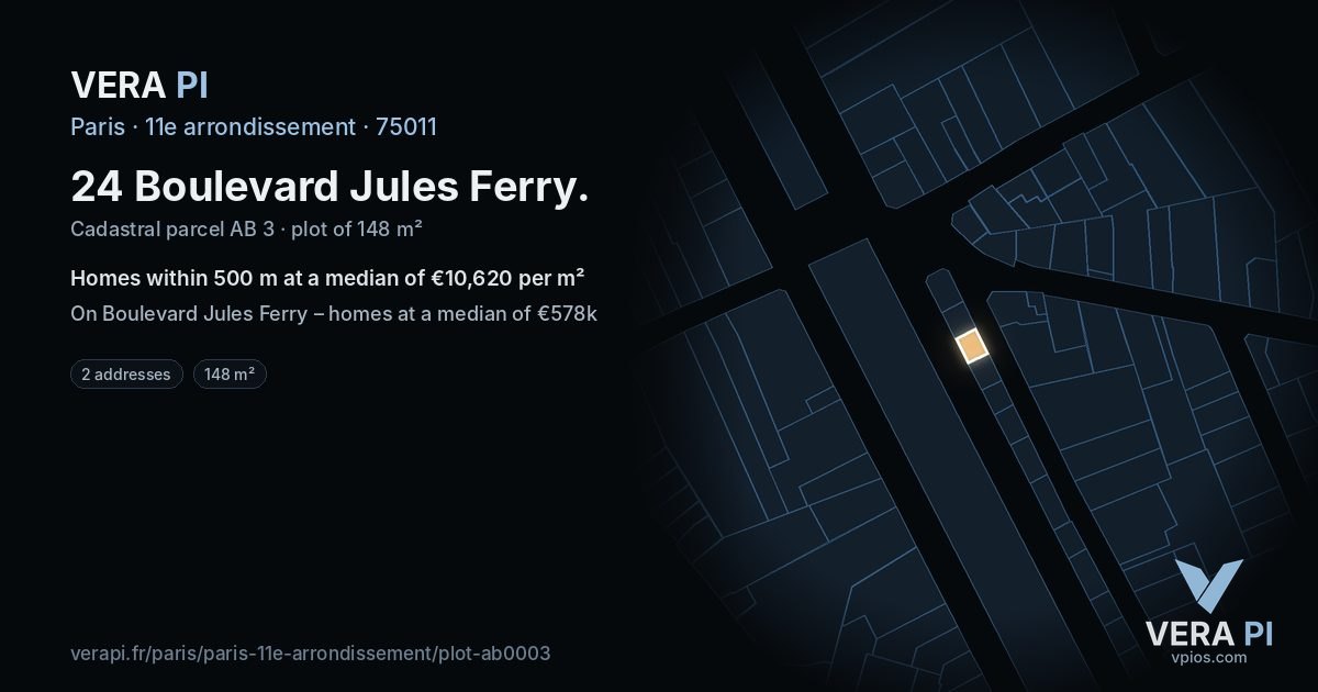 24 Boulevard Jules Ferry, 11e arrondissement at night – the plot lit, the parcels around coloured by the prices near them