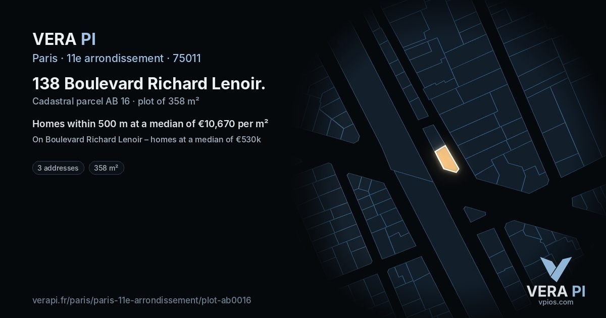 138 Boulevard Richard Lenoir, 11e arrondissement at night – the plot lit, the parcels around coloured by the prices near them