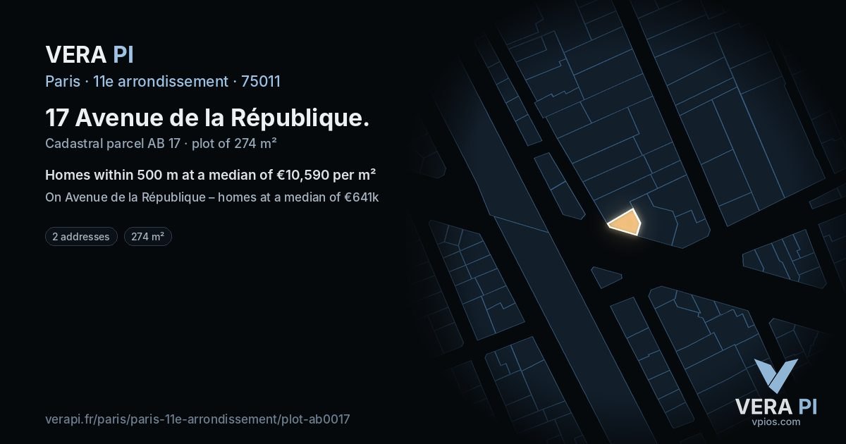 17 Avenue de la République, 11e arrondissement at night – the plot lit, the parcels around coloured by the prices near them