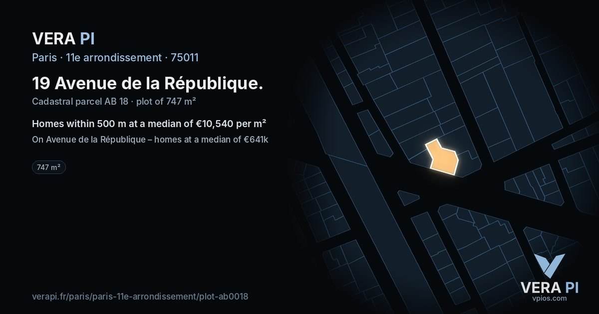 19 Avenue de la République, 11e arrondissement at night – the plot lit, the parcels around coloured by the prices near them