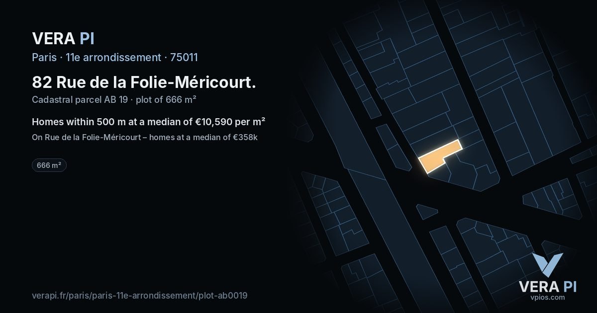 82 Rue de la Folie-Méricourt, 11e arrondissement at night – the plot lit, the parcels around coloured by the prices near them