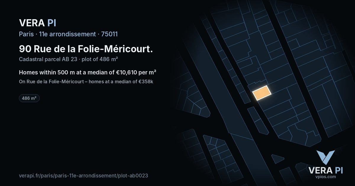 90 Rue de la Folie-Méricourt, 11e arrondissement at night – the plot lit, the parcels around coloured by the prices near them
