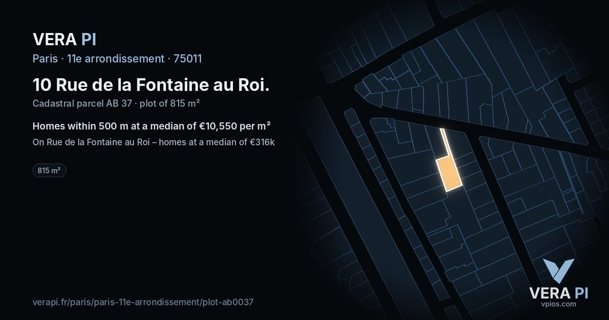 10 Rue de la Fontaine au Roi, 11e arrondissement at night – the plot lit, the parcels around coloured by the prices near them
