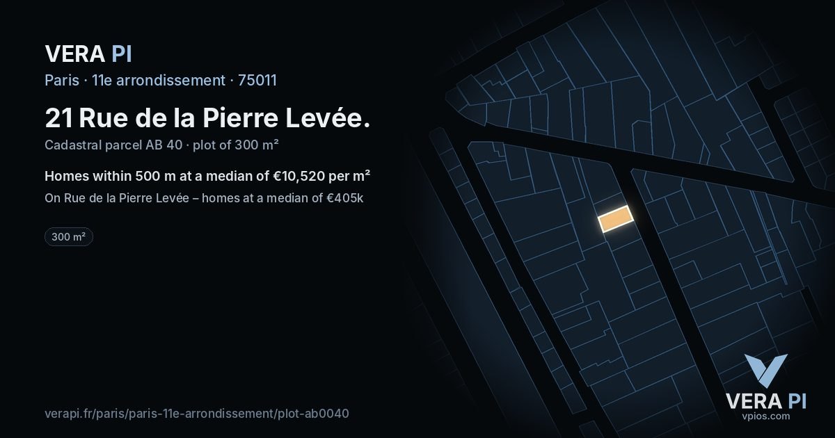 21 Rue de la Pierre Levée, 11e arrondissement at night – the plot lit, the parcels around coloured by the prices near them