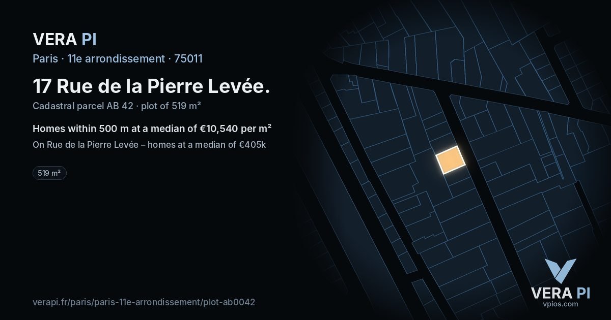 17 Rue de la Pierre Levée, 11e arrondissement at night – the plot lit, the parcels around coloured by the prices near them