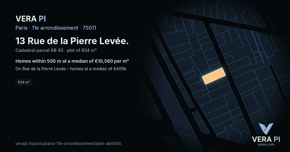 13 Rue de la Pierre Levée, 11e arrondissement at night – the plot lit, the parcels around coloured by the prices near them