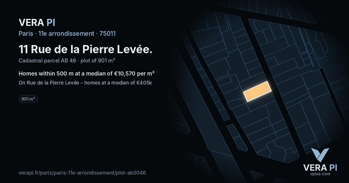 11 Rue de la Pierre Levée, 11e arrondissement at night – the plot lit, the parcels around coloured by the prices near them