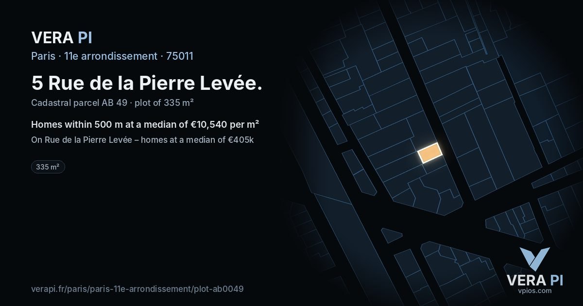 5 Rue de la Pierre Levée, 11e arrondissement at night – the plot lit, the parcels around coloured by the prices near them