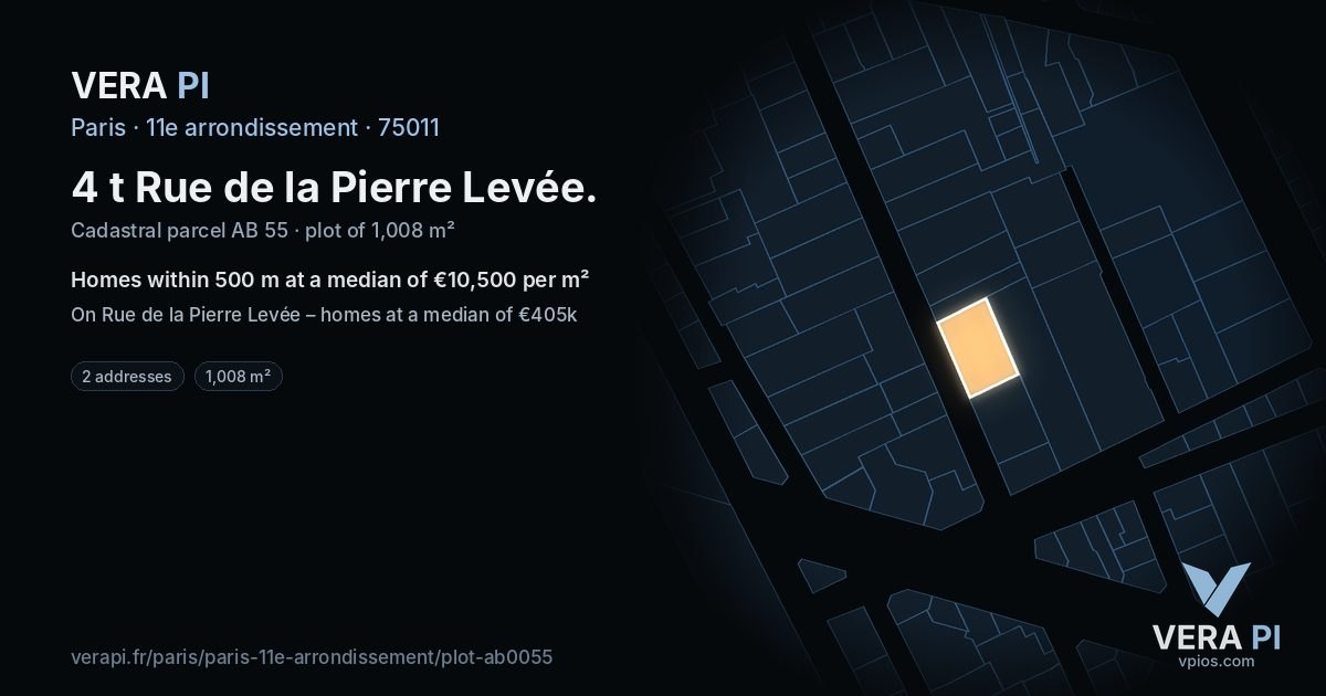 4 t Rue de la Pierre Levée, 11e arrondissement at night – the plot lit, the parcels around coloured by the prices near them