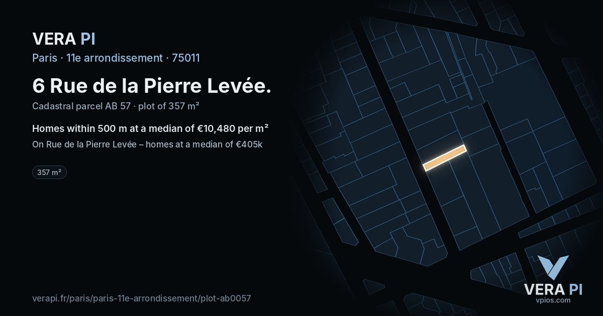 6 Rue de la Pierre Levée, 11e arrondissement at night – the plot lit, the parcels around coloured by the prices near them