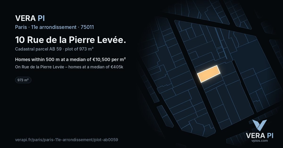 10 Rue de la Pierre Levée, 11e arrondissement at night – the plot lit, the parcels around coloured by the prices near them
