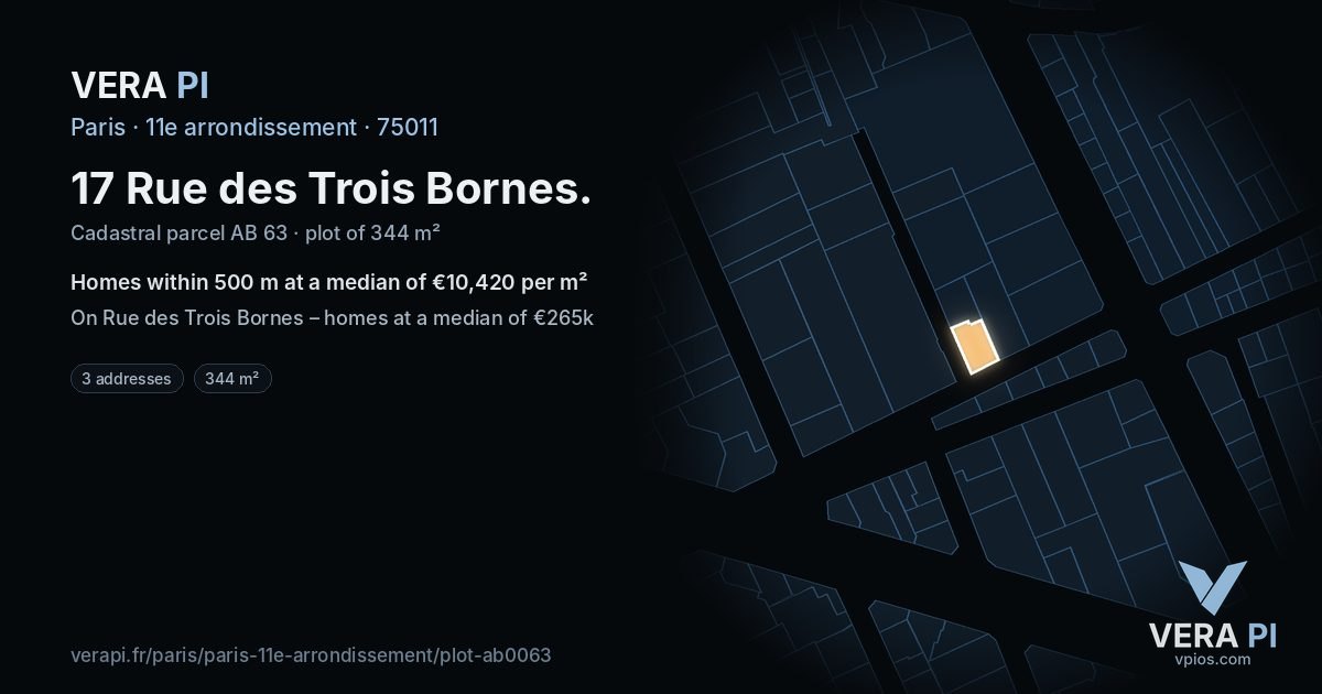 17 Rue des Trois Bornes, 11e arrondissement at night – the plot lit, the parcels around coloured by the prices near them