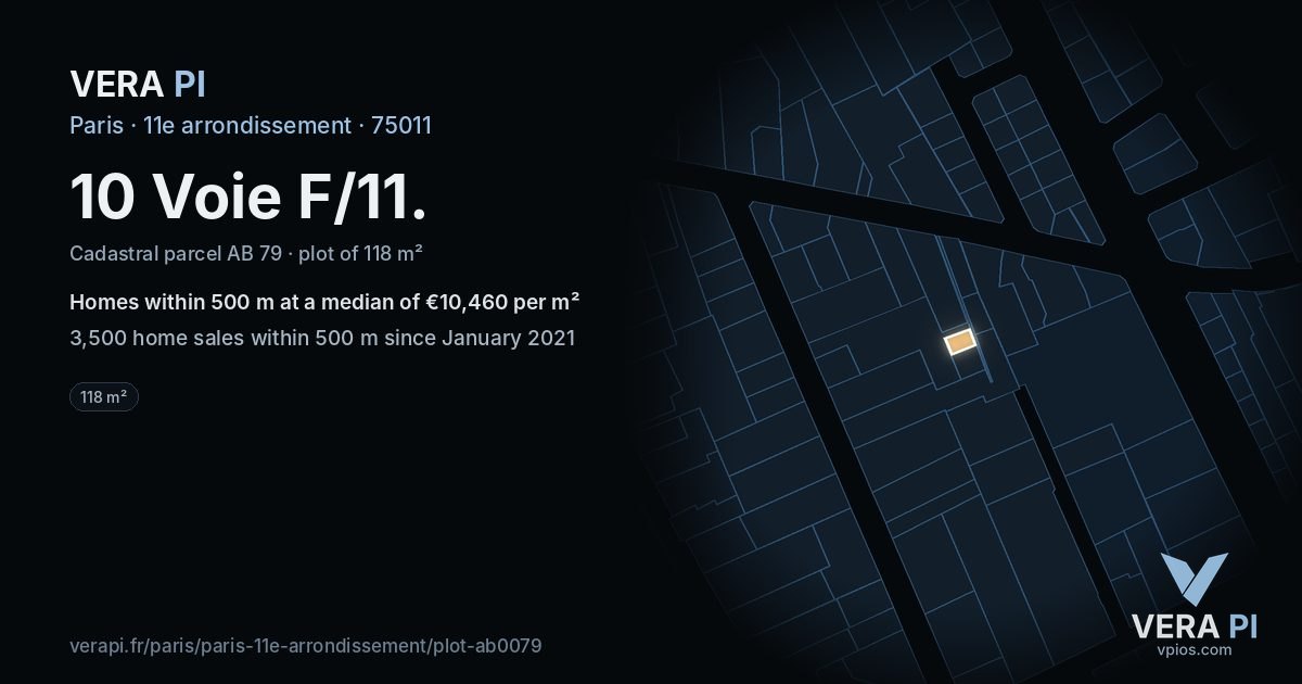 10 Voie F/11, 11e arrondissement at night – the plot lit, the parcels around coloured by the prices near them