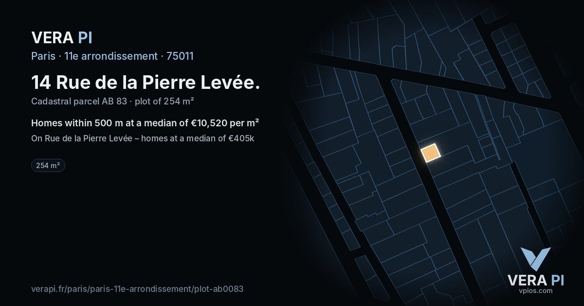14 Rue de la Pierre Levée, 11e arrondissement at night – the plot lit, the parcels around coloured by the prices near them