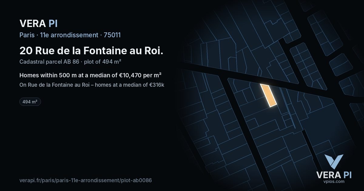 20 Rue de la Fontaine au Roi, 11e arrondissement at night – the plot lit, the parcels around coloured by the prices near them