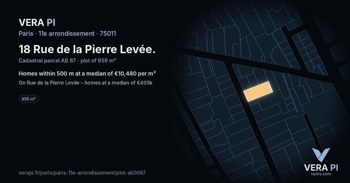 18 Rue de la Pierre Levée, 11e arrondissement at night – the plot lit, the parcels around coloured by the prices near them