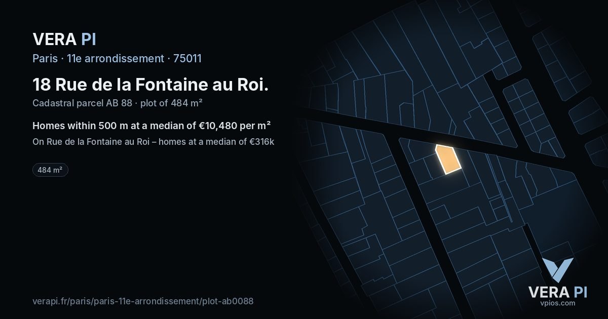 18 Rue de la Fontaine au Roi, 11e arrondissement at night – the plot lit, the parcels around coloured by the prices near them