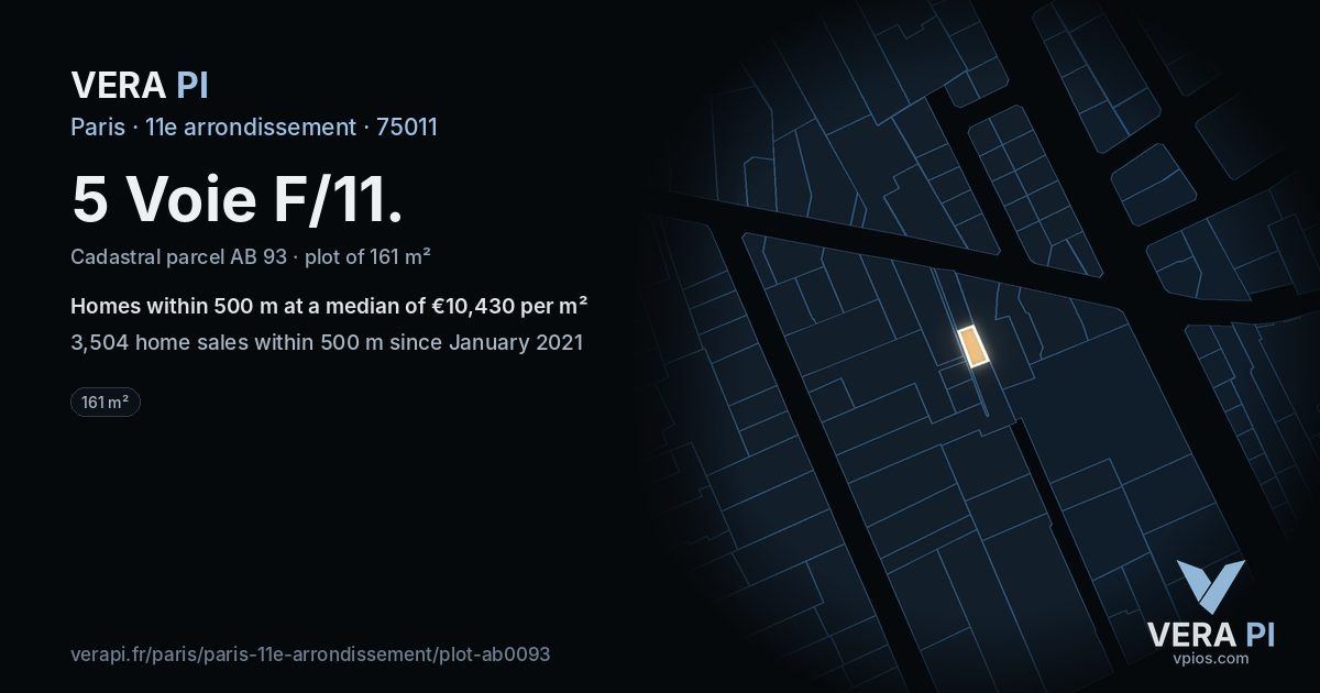 5 Voie F/11, 11e arrondissement at night – the plot lit, the parcels around coloured by the prices near them