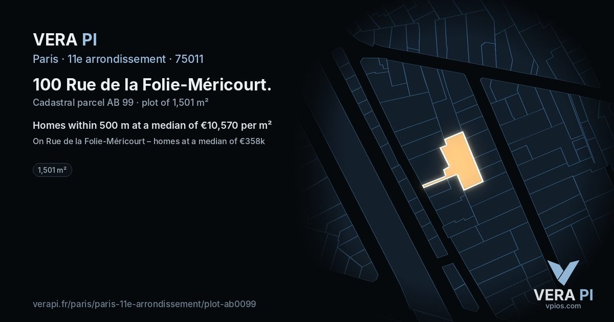 100 Rue de la Folie-Méricourt, 11e arrondissement at night – the plot lit, the parcels around coloured by the prices near them