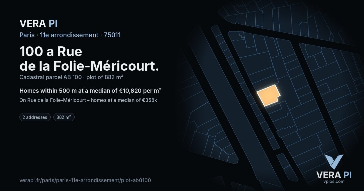 100 a Rue de la Folie-Méricourt, 11e arrondissement at night – the plot lit, the parcels around coloured by the prices near them