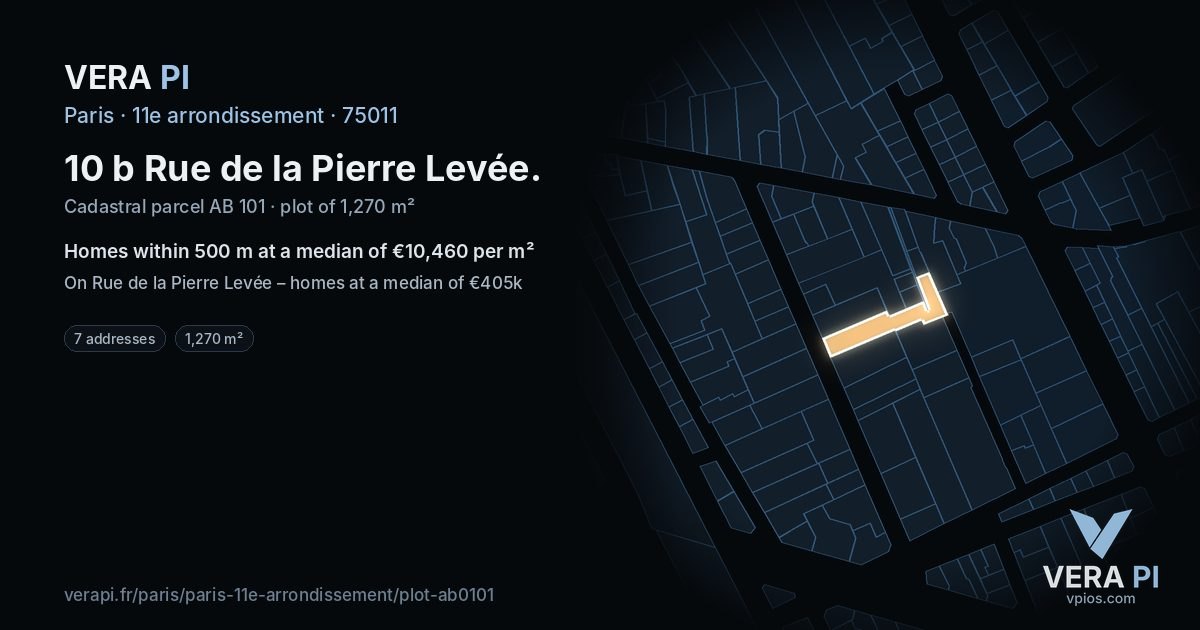 10 b Rue de la Pierre Levée, 11e arrondissement at night – the plot lit, the parcels around coloured by the prices near them