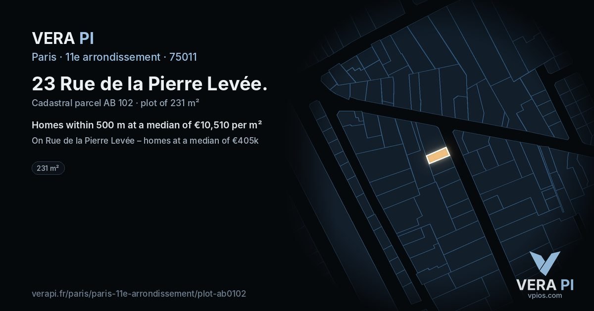 23 Rue de la Pierre Levée, 11e arrondissement at night – the plot lit, the parcels around coloured by the prices near them