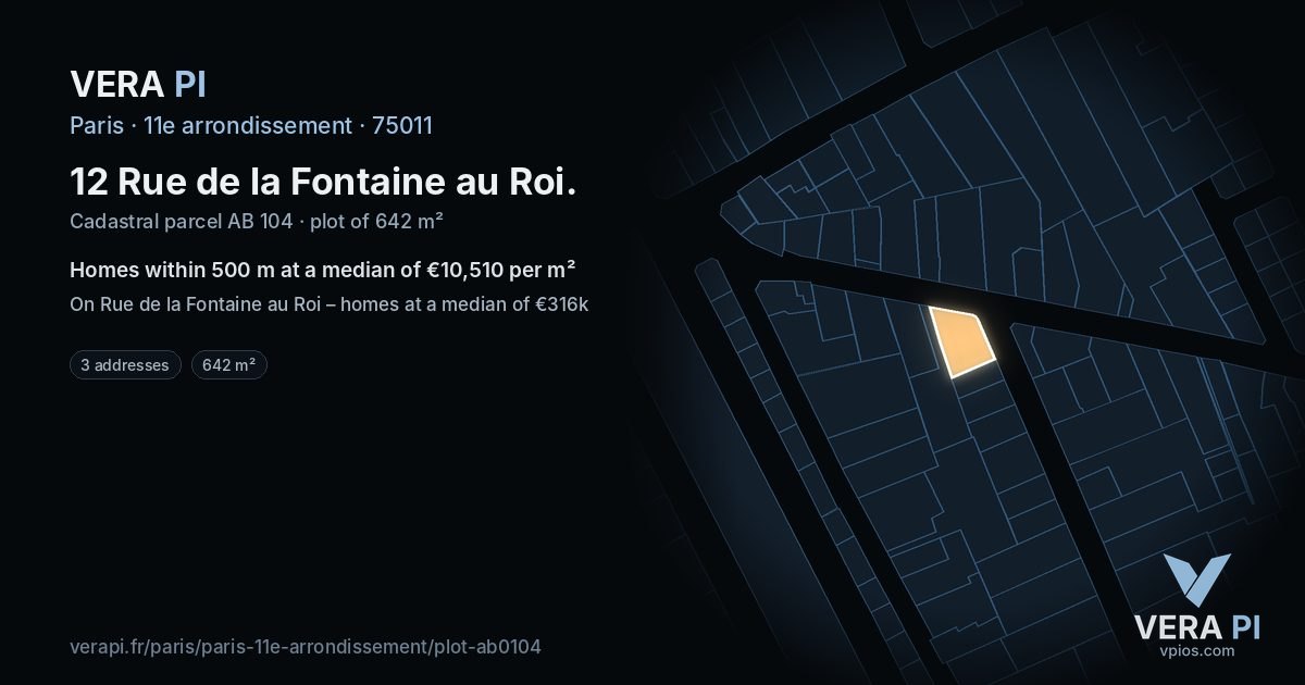 12 Rue de la Fontaine au Roi, 11e arrondissement at night – the plot lit, the parcels around coloured by the prices near them