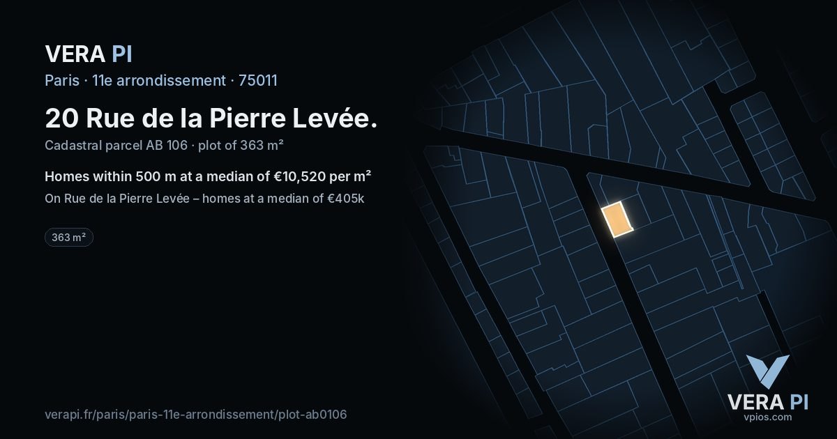 20 Rue de la Pierre Levée, 11e arrondissement at night – the plot lit, the parcels around coloured by the prices near them