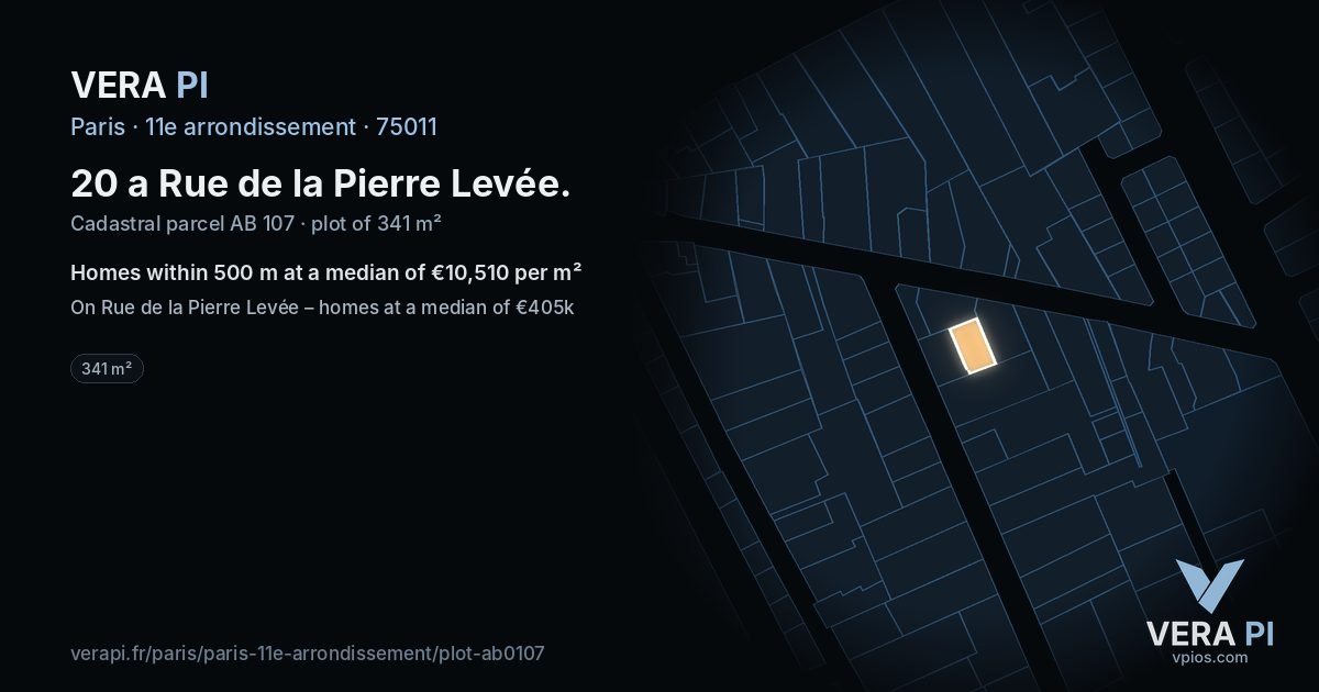 20 a Rue de la Pierre Levée, 11e arrondissement at night – the plot lit, the parcels around coloured by the prices near them