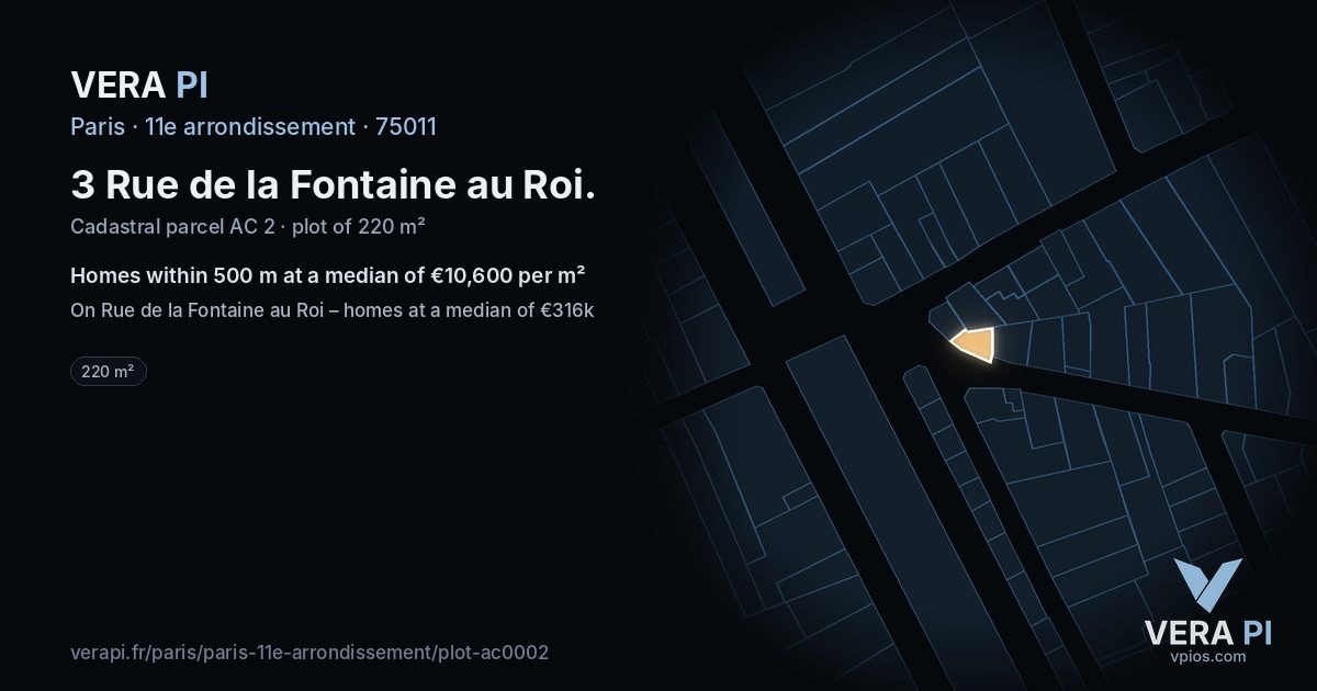 3 Rue de la Fontaine au Roi, 11e arrondissement at night – the plot lit, the parcels around coloured by the prices near them