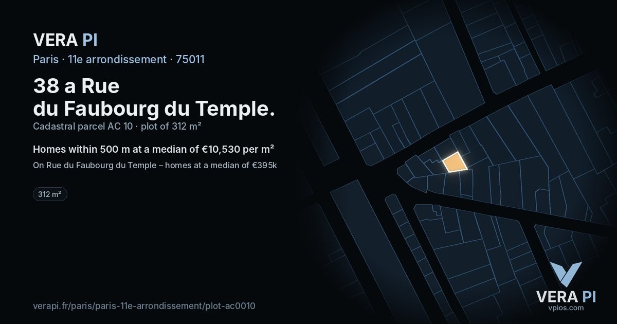 38 a Rue du Faubourg du Temple, 11e arrondissement at night – the plot lit, the parcels around coloured by the prices near them