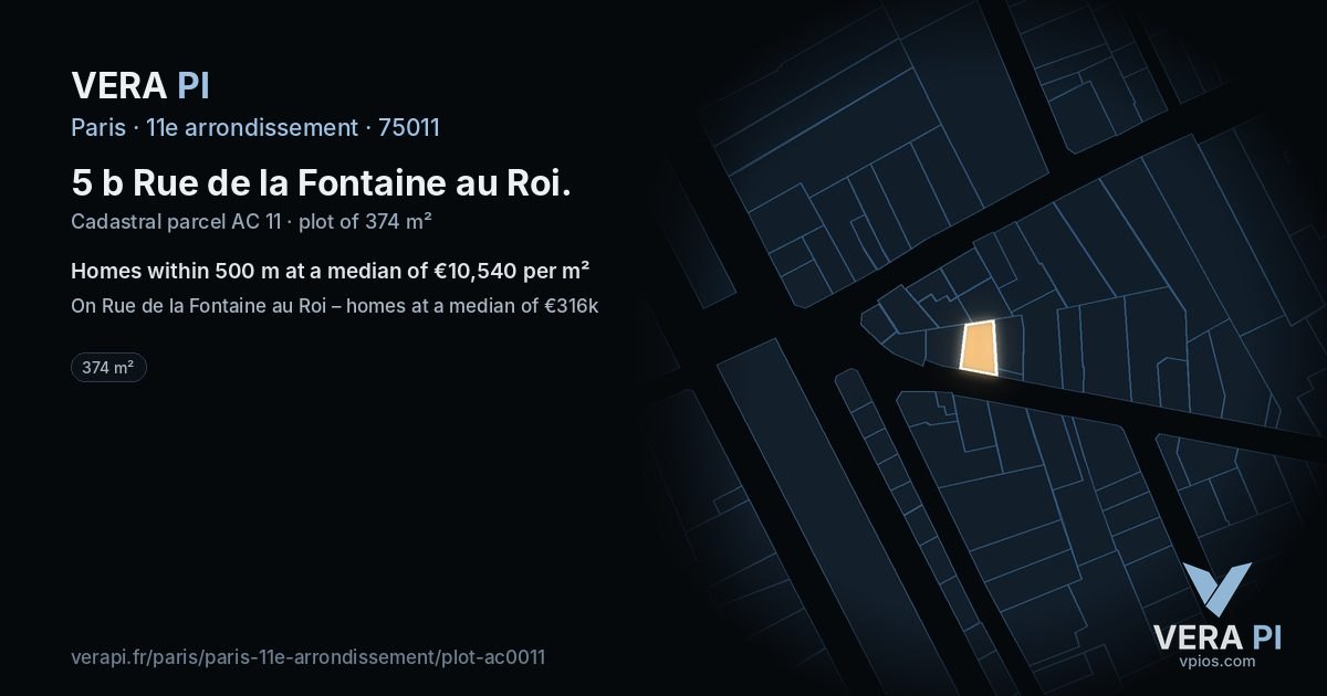 5 b Rue de la Fontaine au Roi, 11e arrondissement at night – the plot lit, the parcels around coloured by the prices near them