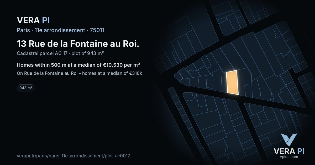 13 Rue de la Fontaine au Roi, 11e arrondissement at night – the plot lit, the parcels around coloured by the prices near them
