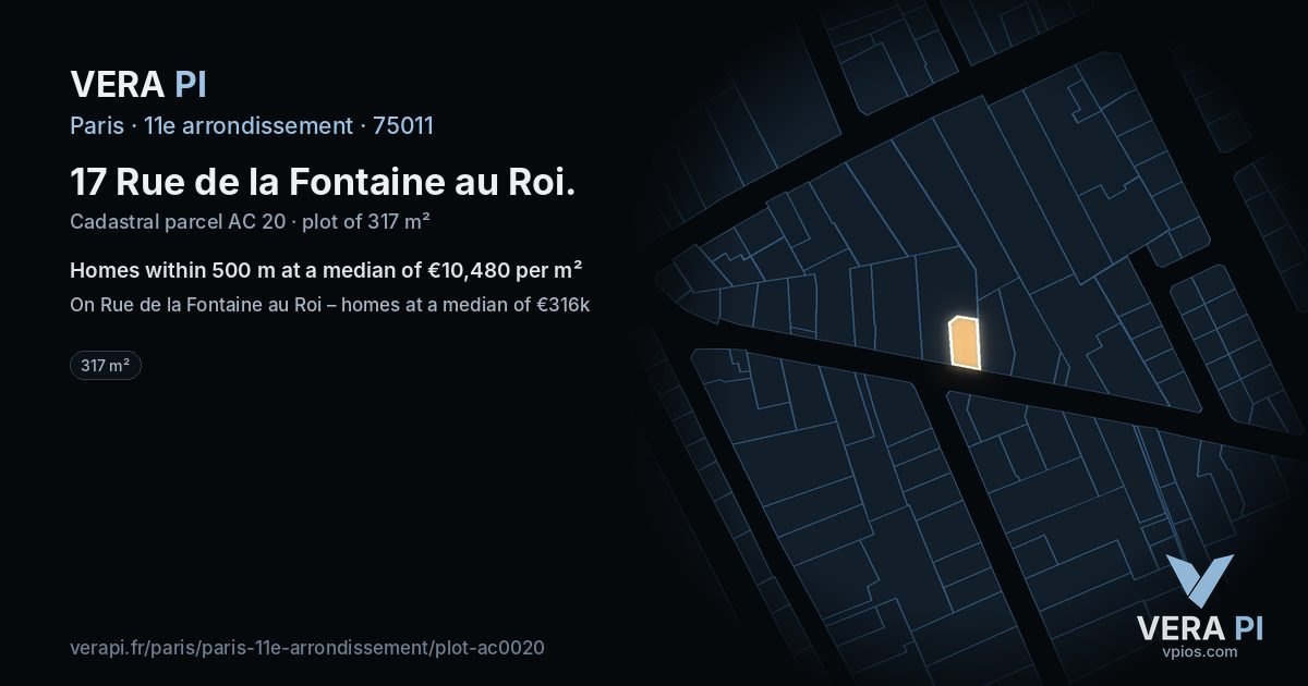 17 Rue de la Fontaine au Roi, 11e arrondissement at night – the plot lit, the parcels around coloured by the prices near them