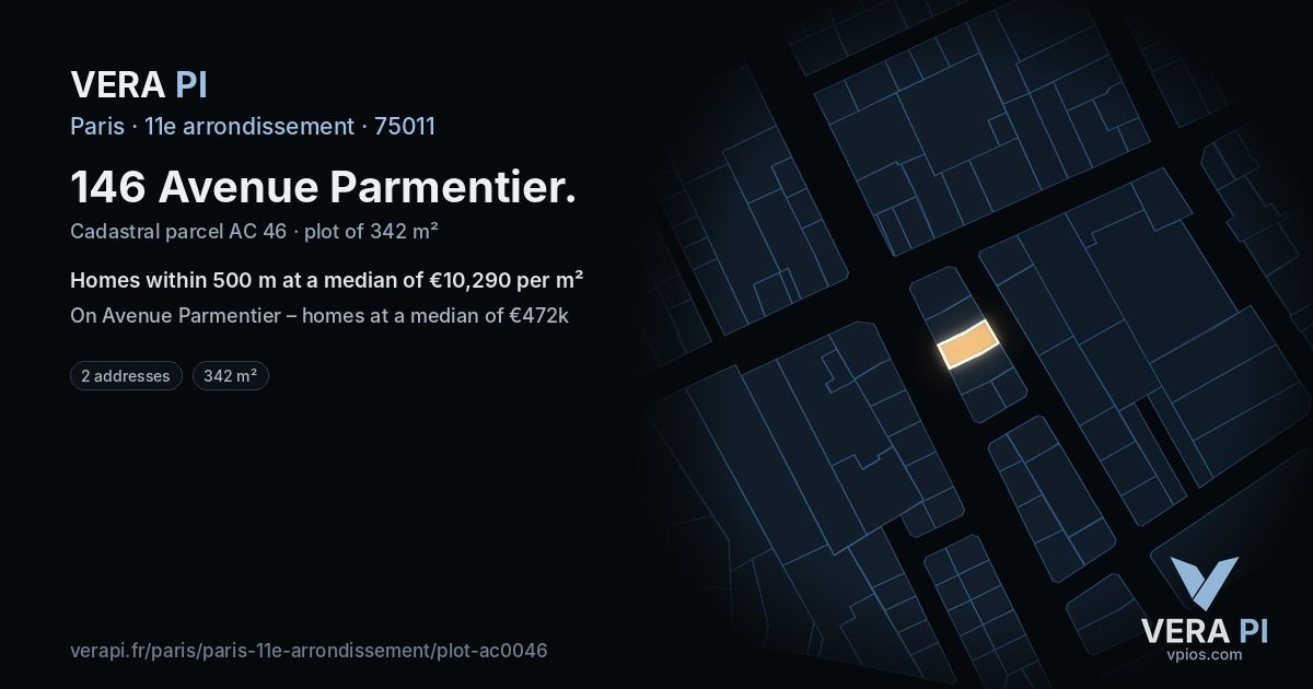 146 Avenue Parmentier, 11e arrondissement at night – the plot lit, the parcels around coloured by the prices near them