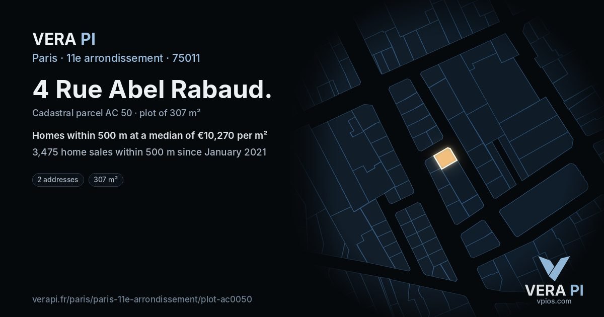 4 Rue Abel Rabaud, 11e arrondissement at night – the plot lit, the parcels around coloured by the prices near them