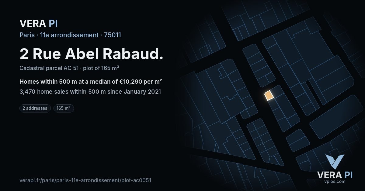 2 Rue Abel Rabaud, 11e arrondissement at night – the plot lit, the parcels around coloured by the prices near them