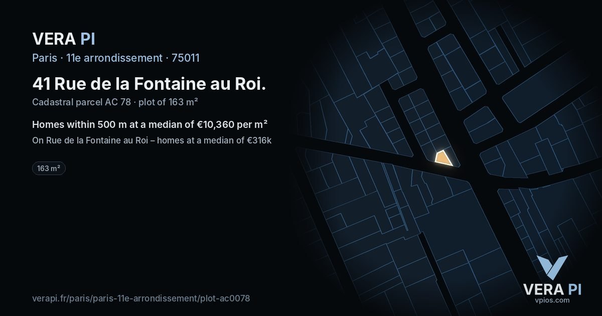 41 Rue de la Fontaine au Roi, 11e arrondissement at night – the plot lit, the parcels around coloured by the prices near them