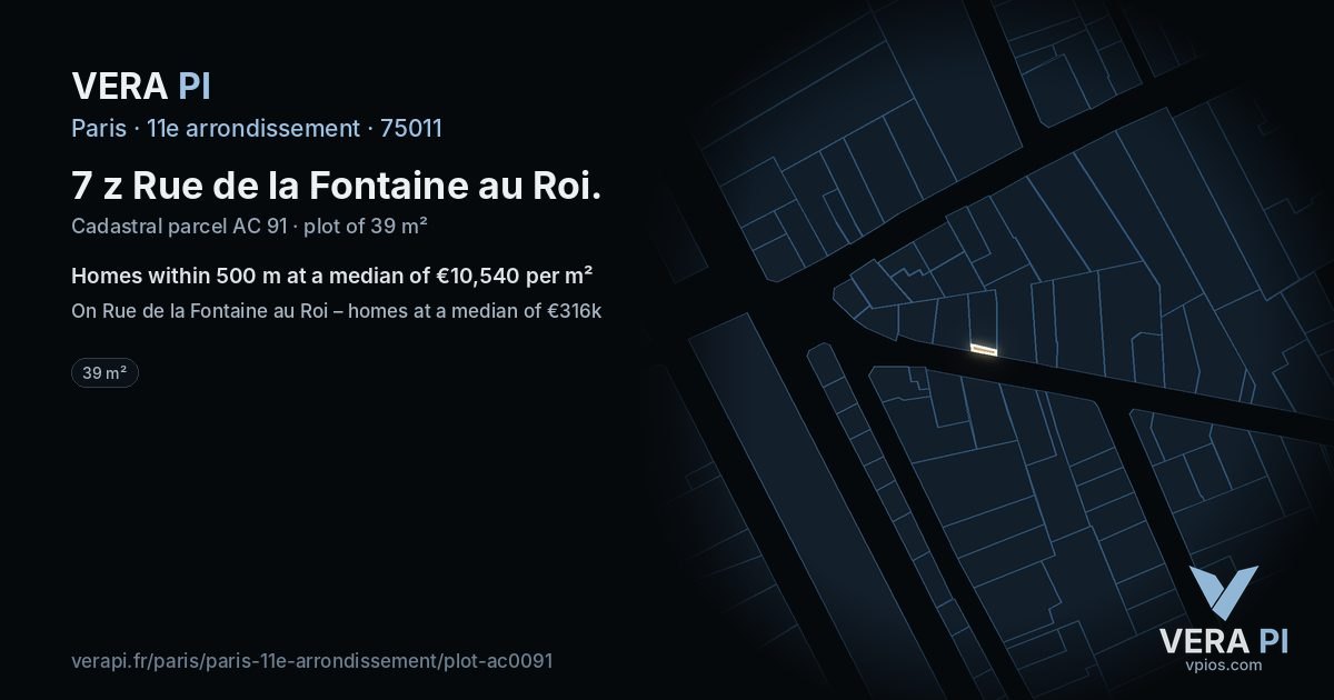 7 z Rue de la Fontaine au Roi, 11e arrondissement at night – the plot lit, the parcels around coloured by the prices near them