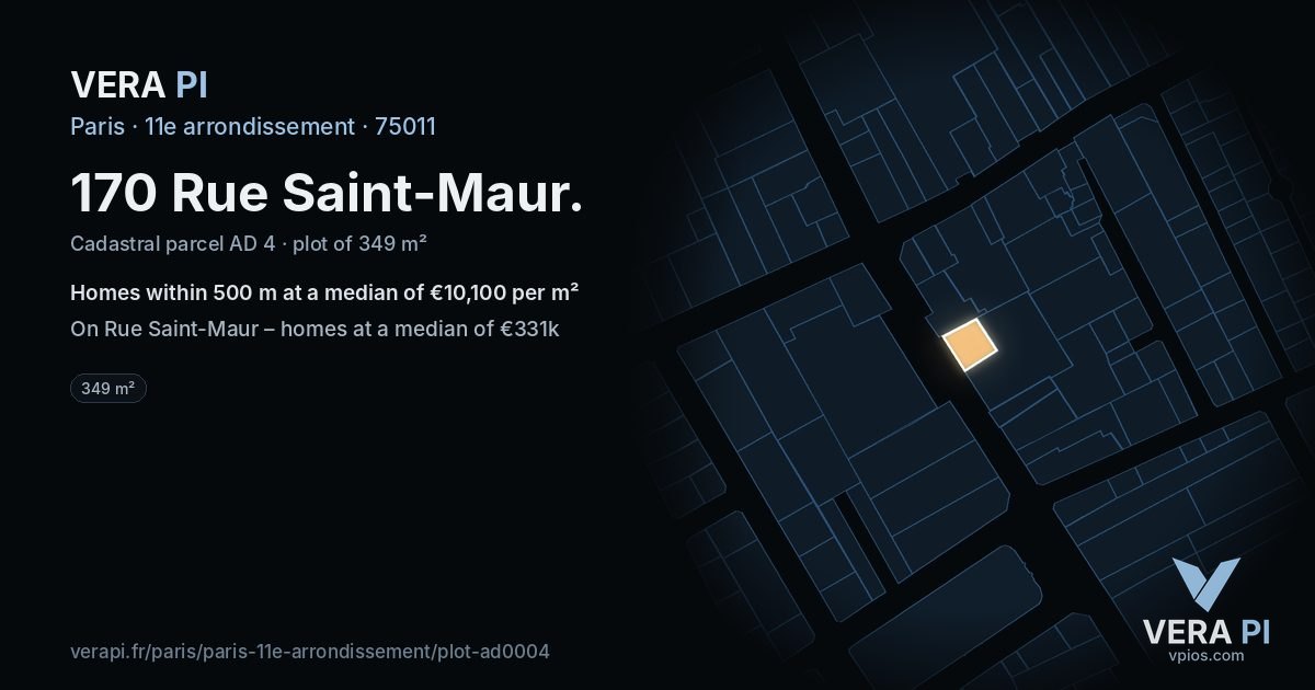 170 Rue Saint-Maur, 11e arrondissement at night – the plot lit, the parcels around coloured by the prices near them