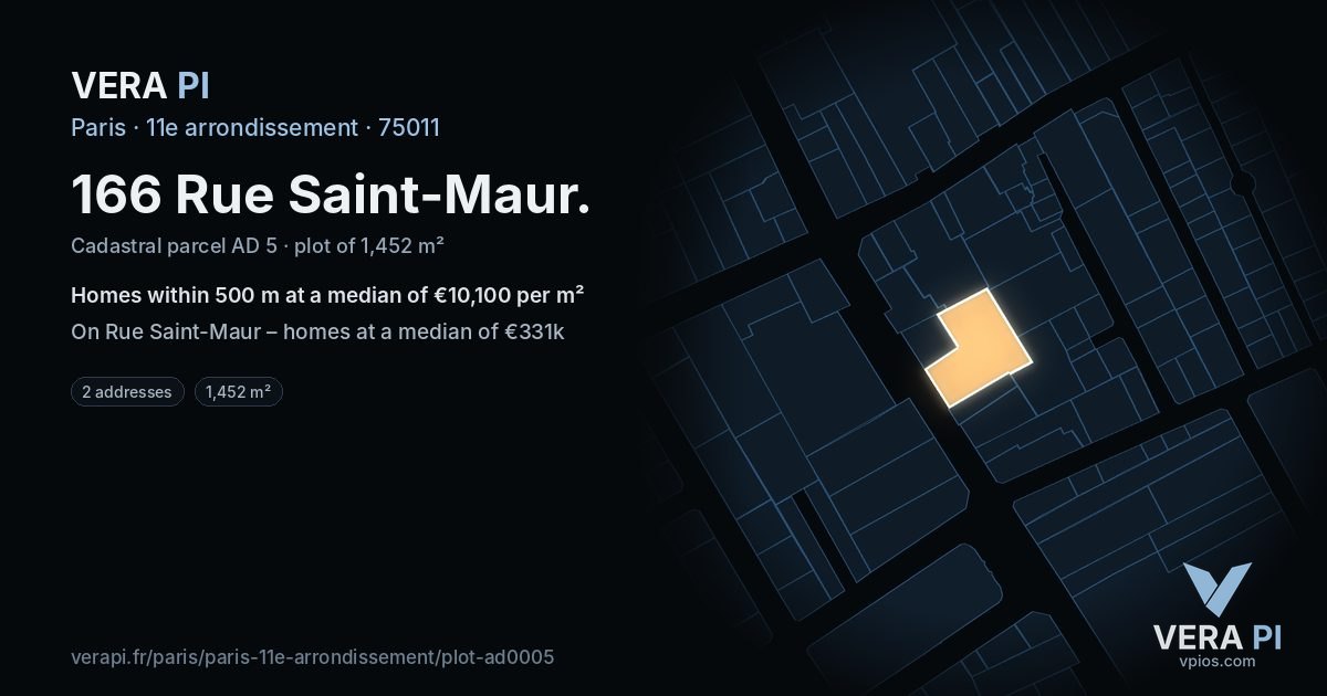 166 Rue Saint-Maur, 11e arrondissement at night – the plot lit, the parcels around coloured by the prices near them