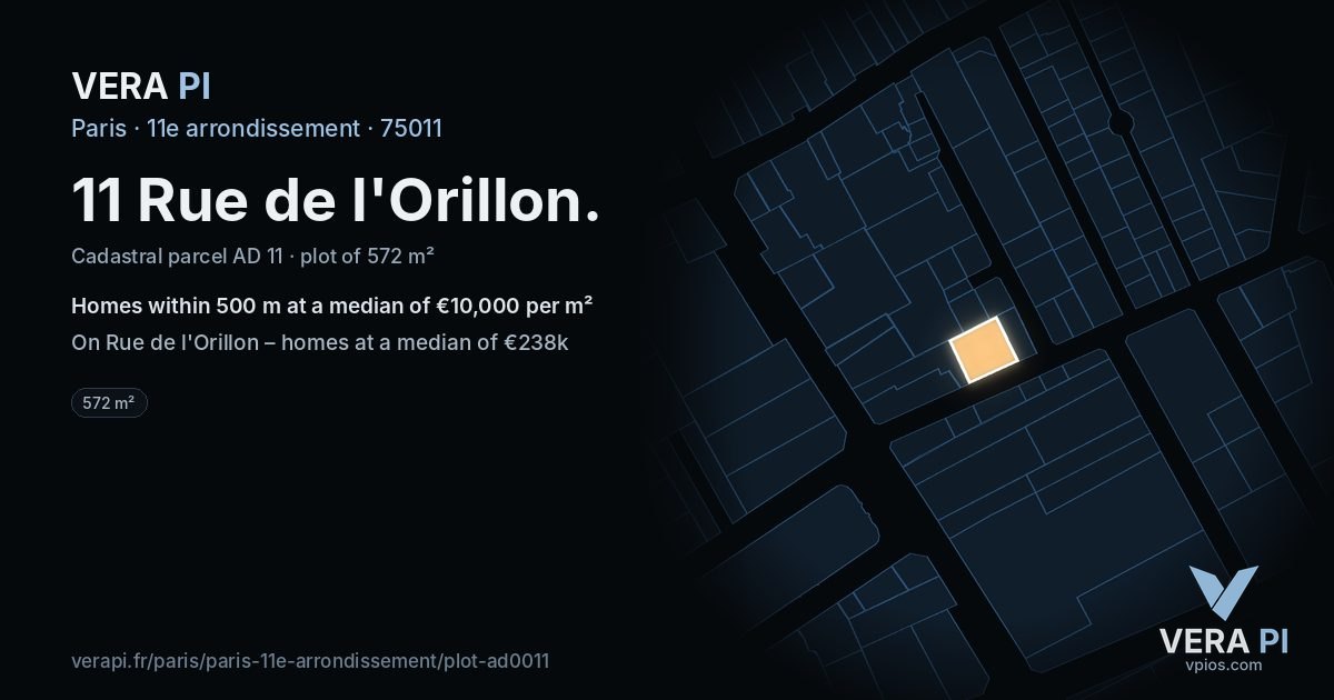 11 Rue de l'Orillon, 11e arrondissement at night – the plot lit, the parcels around coloured by the prices near them