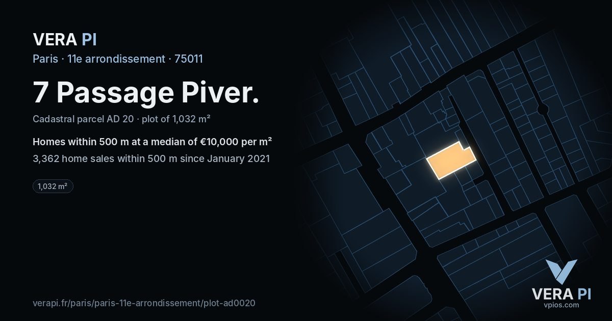 7 Passage Piver, 11e arrondissement at night – the plot lit, the parcels around coloured by the prices near them