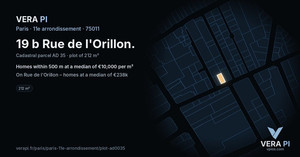 19 b Rue de l'Orillon, 11e arrondissement at night – the plot lit, the parcels around coloured by the prices near them