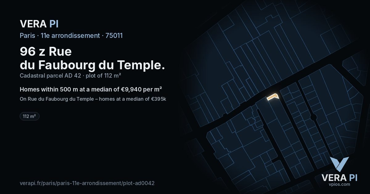 96 z Rue du Faubourg du Temple, 11e arrondissement at night – the plot lit, the parcels around coloured by the prices near them