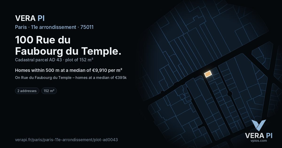 100 Rue du Faubourg du Temple, 11e arrondissement at night – the plot lit, the parcels around coloured by the prices near them